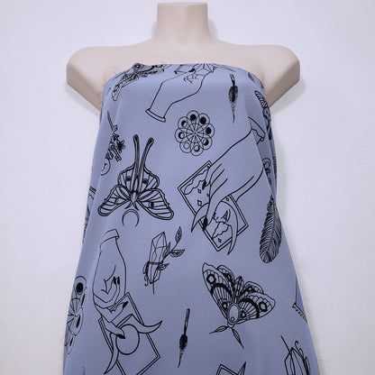 Rich Lavender Mist Pebble Crepe de Chine Fabric - Mystical Magical Spiritual Print