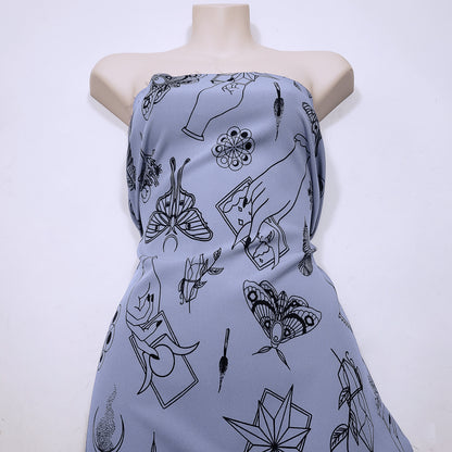 Rich Lavender Mist Pebble Crepe de Chine Fabric - Mystical Magical Spiritual Print