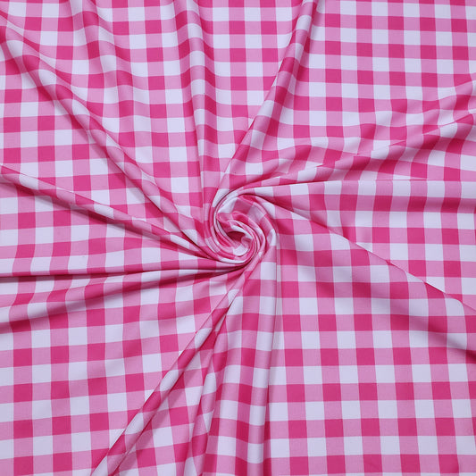Pink and White Gingham 4-Way Stretch Nylon Spandex Fabric