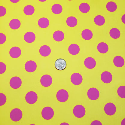 Bright Lemon Yellow & Hot Pink Polka Dot 4-Way Stretch Nylon Spandex Swimsuit Fabric