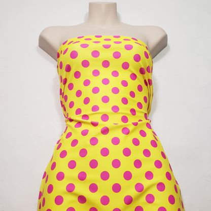 Bright Lemon Yellow & Hot Pink Polka Dot 4-Way Stretch Nylon Spandex Swimsuit Fabric