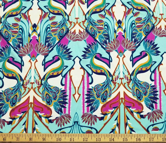 Lightweight Fantasy Peacocks Print Bathing Suit Nylon Spandex