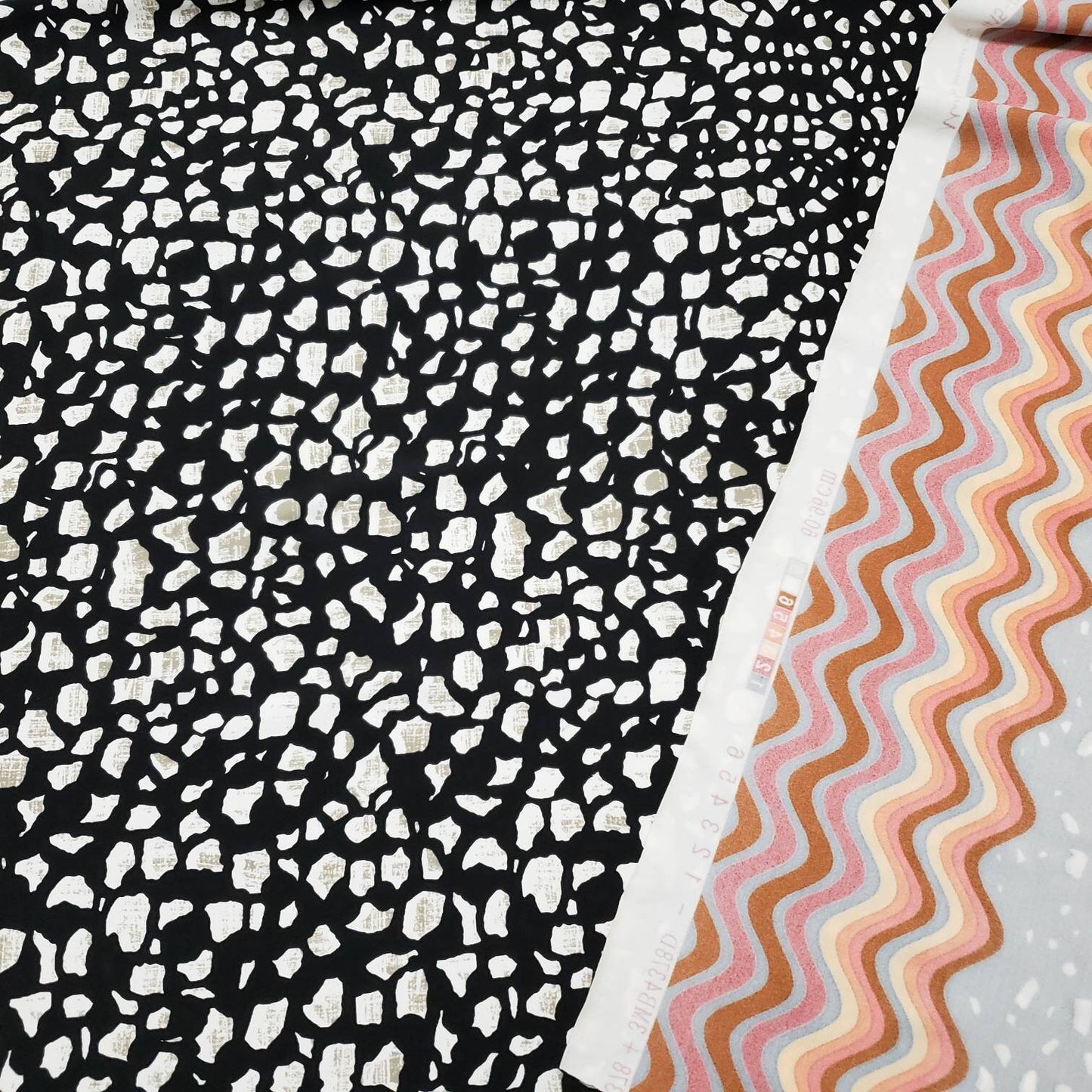 Abstract Rocks and Orange Border Waves Print Bikini Swimsuit Nylon Spandex Fabric