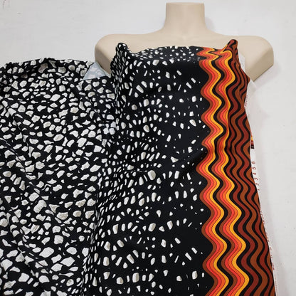 Abstract Rocks and Orange Border Waves Print Bikini Swimsuit Nylon Spandex Fabric