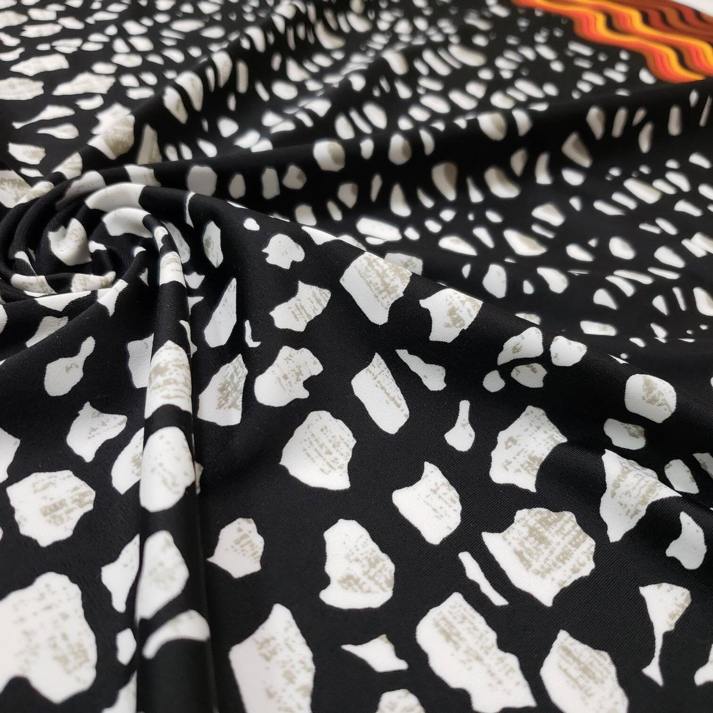 Abstract Rocks and Orange Border Waves Print Bikini Swimsuit Nylon Spandex Fabric