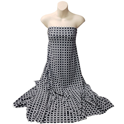 Monochrome Grid Squares 4-Way Stretch Nylon Spandex Fabric