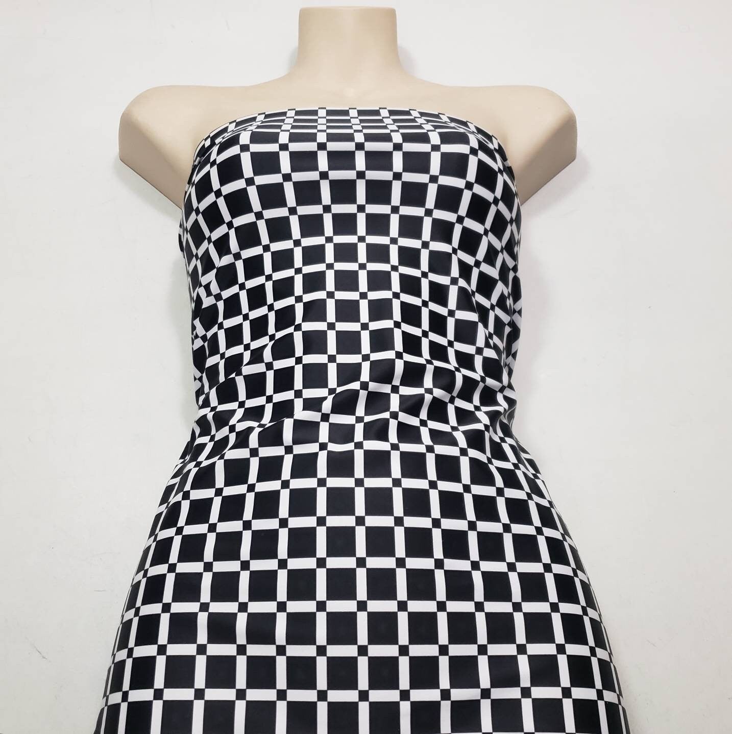 Monochrome Grid Squares 4-Way Stretch Nylon Spandex Fabric