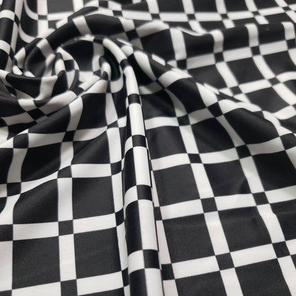 Monochrome Grid Squares 4-Way Stretch Nylon Spandex Fabric