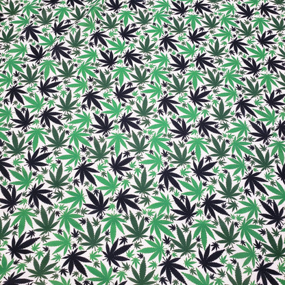 Green & Black Cannabis Leaf Polyester Poplin Fabric