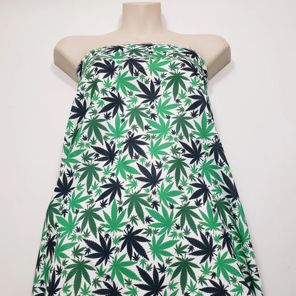 Green & Black Cannabis Leaf Polyester Poplin Fabric