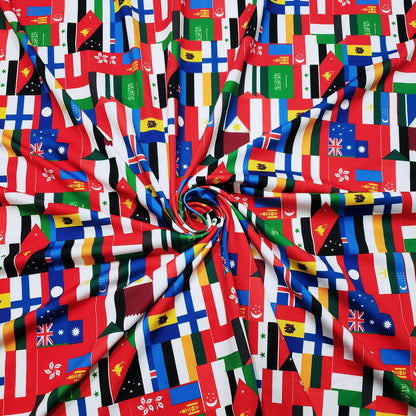 Flags of the World Print – 4-Way Stretch White Nylon Spandex Fabric