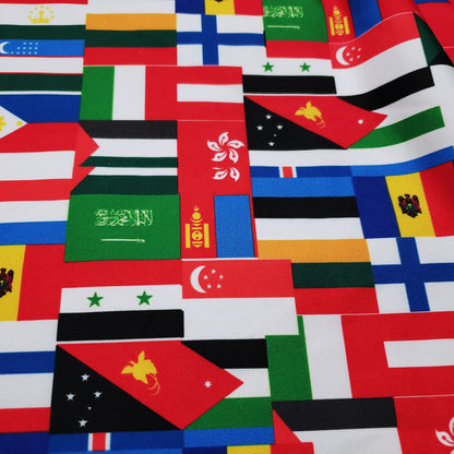 Flags of the World Print – 4-Way Stretch White Nylon Spandex Fabric