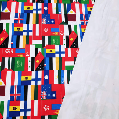 Flags of the World Print – 4-Way Stretch White Nylon Spandex Fabric
