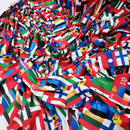Flags of the World Print – 4-Way Stretch White Nylon Spandex Fabric